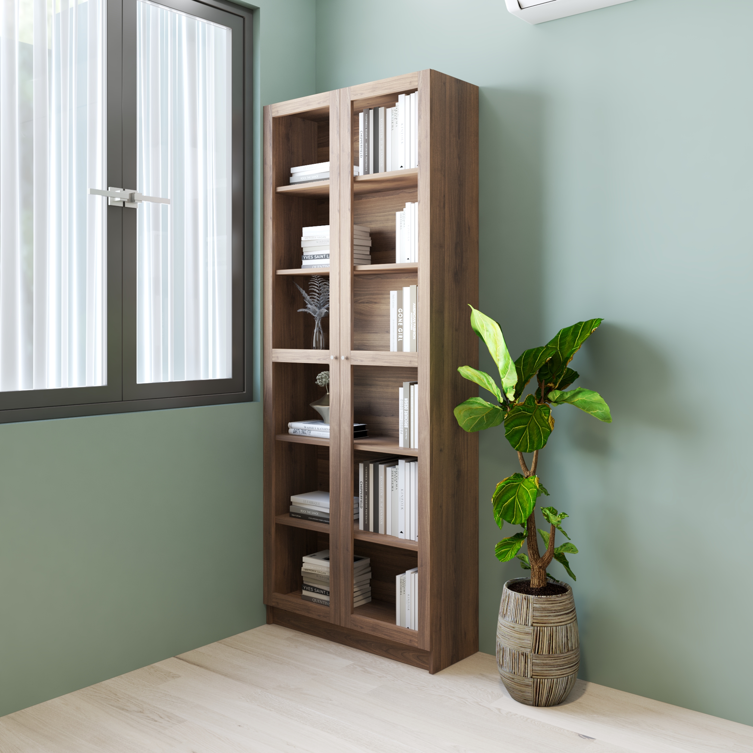 HAPPY FURNITURE , Kệ sách 6 tầng cửa kính - CATY, KSA_074 , 80cm x 30cm x 202cm DxRxC