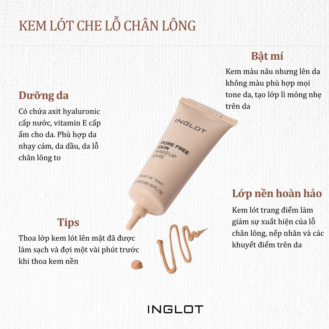 Kem lót che phủ lỗ chân lông, làm mờ khuyết điểm Face Pore Free Skin Makeup Base (20ml) INGLOT