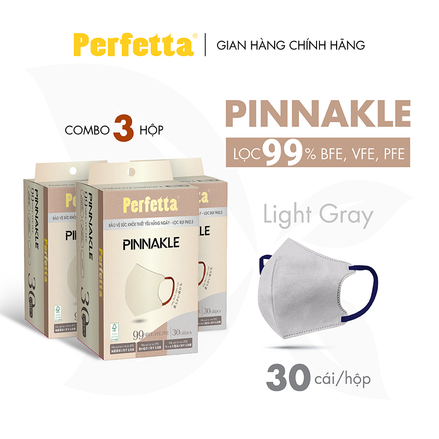 Combo 3 Hộp Khẩu Trang Perfetta Pinnakle 30 Cái/Hộp Cao Cấp - 3 Lớp Bảo Vệ, From 5D