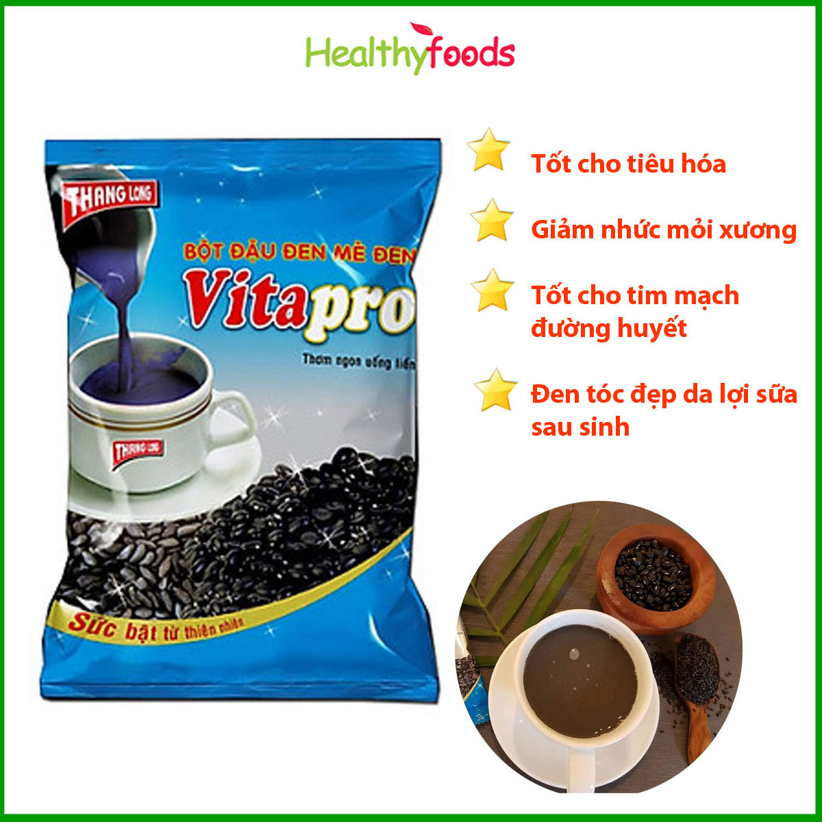 Bột Đậu Đen Mè Đen Vitapro 400gr Giúp Đen Tóc Đẹp Da, Lợi Sữa Cho Phụ Nữ Sau Sinh – Hàng Chính Hãng