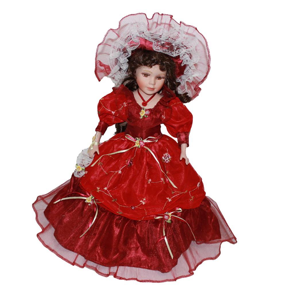 40cm Porcelain Doll with Dress Hat Home Display Decor