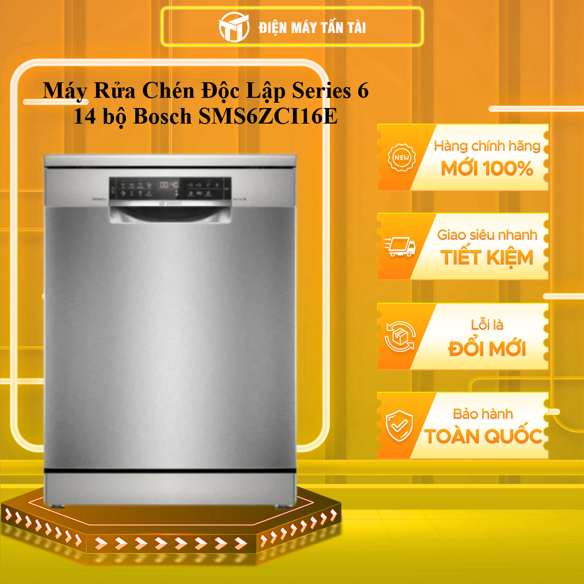 Máy rửa chén độc lập Bosch 14 bộ SMS6ZCI16E - series 6 (màu bạc inox) - Hàng chính hãng