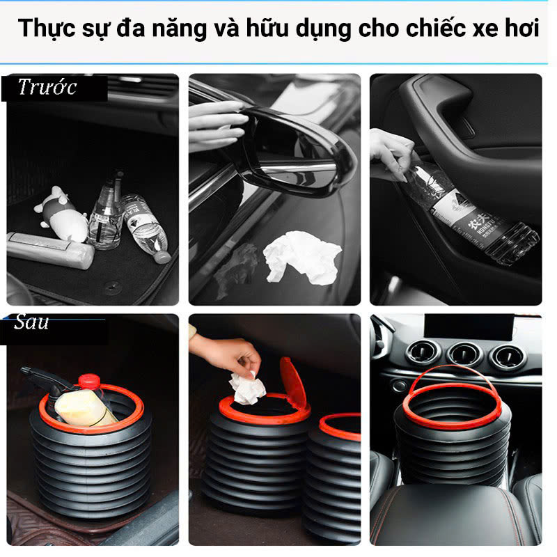 Thùng Rác Ô Tô Mini Co Giãn Dung Tích 4l Có Nắp Đậy Tiện Lợi - Henrysa