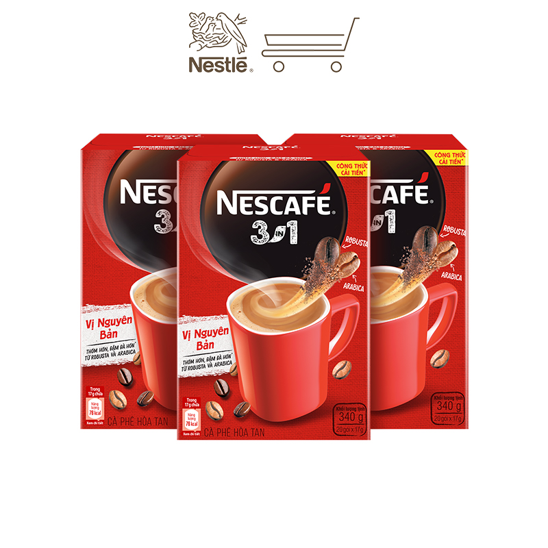 [Quà tặng tháng 11 - Mua 1 Tặng 1 Bộ 3 Thố thủy tinh] Combo 3 hộp cà phê NESCAFÉ 3IN1 VỊ NGUYÊN BẢN - công thức cải tiến (Hộp 20 gói x 16g)