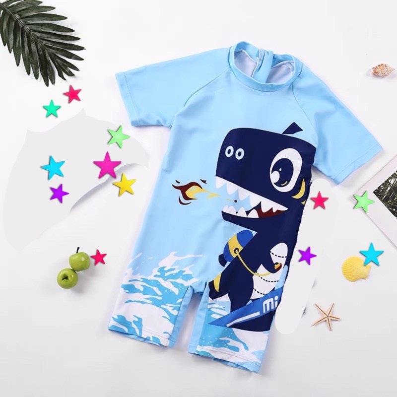 Bộ bơi liền thân siêu anh hùng, khủng long kèm nón cho bé trai Boi021 boi022 cho bé size từ nhí đến đại lên tới 48kg