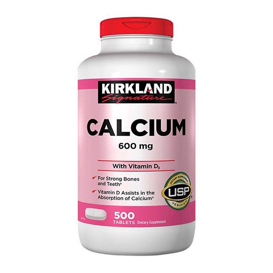 Viên uống bổ sung canxi Calcium + D3 Kirkland Signature 600 mg - Mỹ ( Hộp 500 viên) 