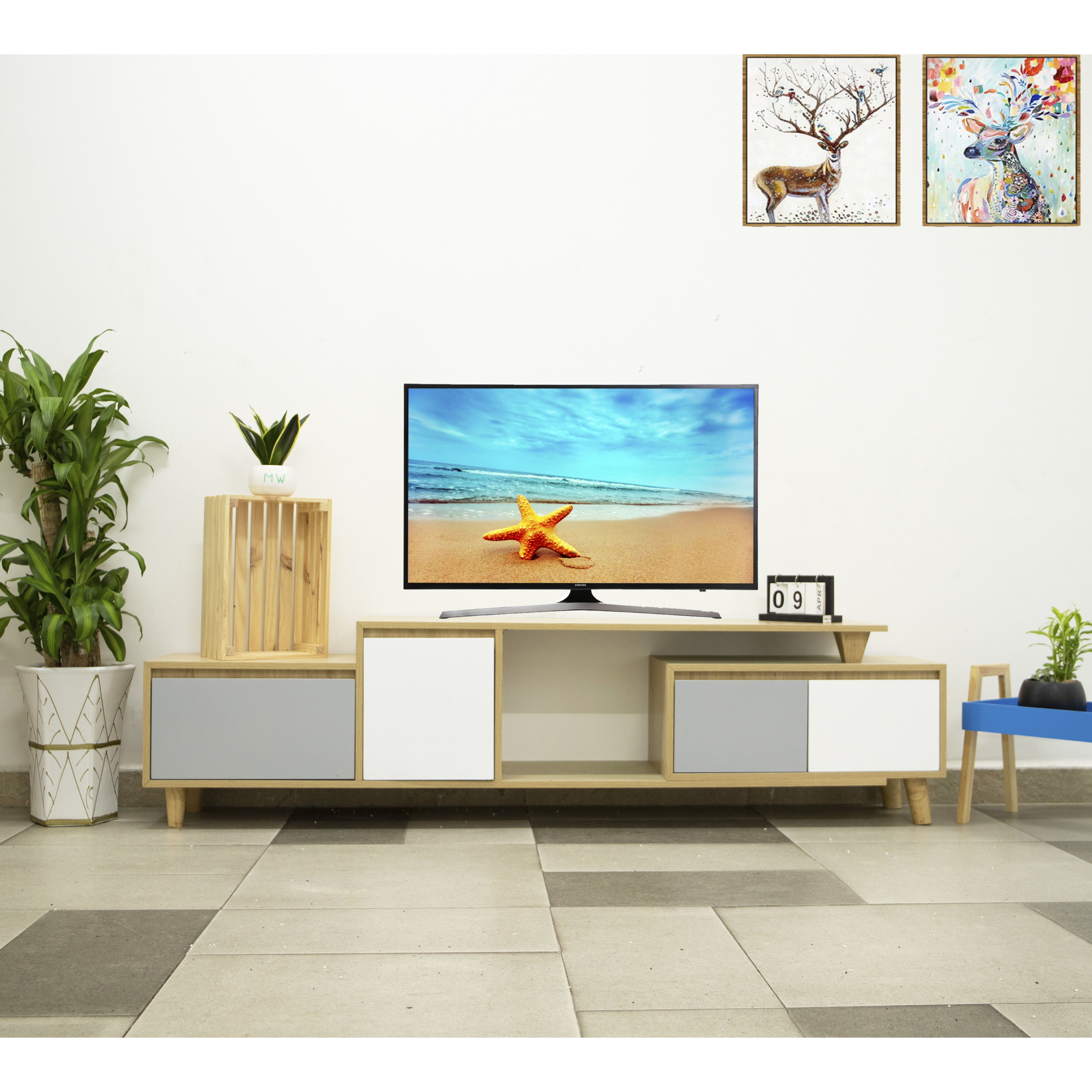 KỆ TIVI TRANG TRÍ NHÀ CỬA [SIZE1m8] MÀU PHỐI - TV SHELF MIX 3COLOR 1M8