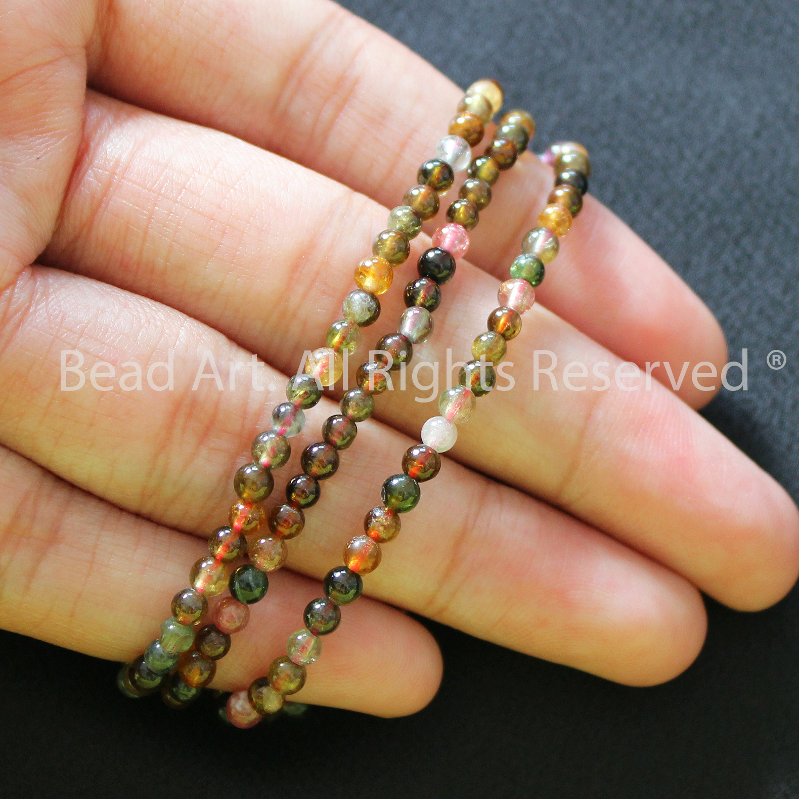 3MM Đá Tourmaline Đa Sắc Tự Nhiên Loại A, Đá Phối Vòng Tay Phong Thuỷ, Chuỗi Hạt, Mọi Cung Mệnh - Bead Art