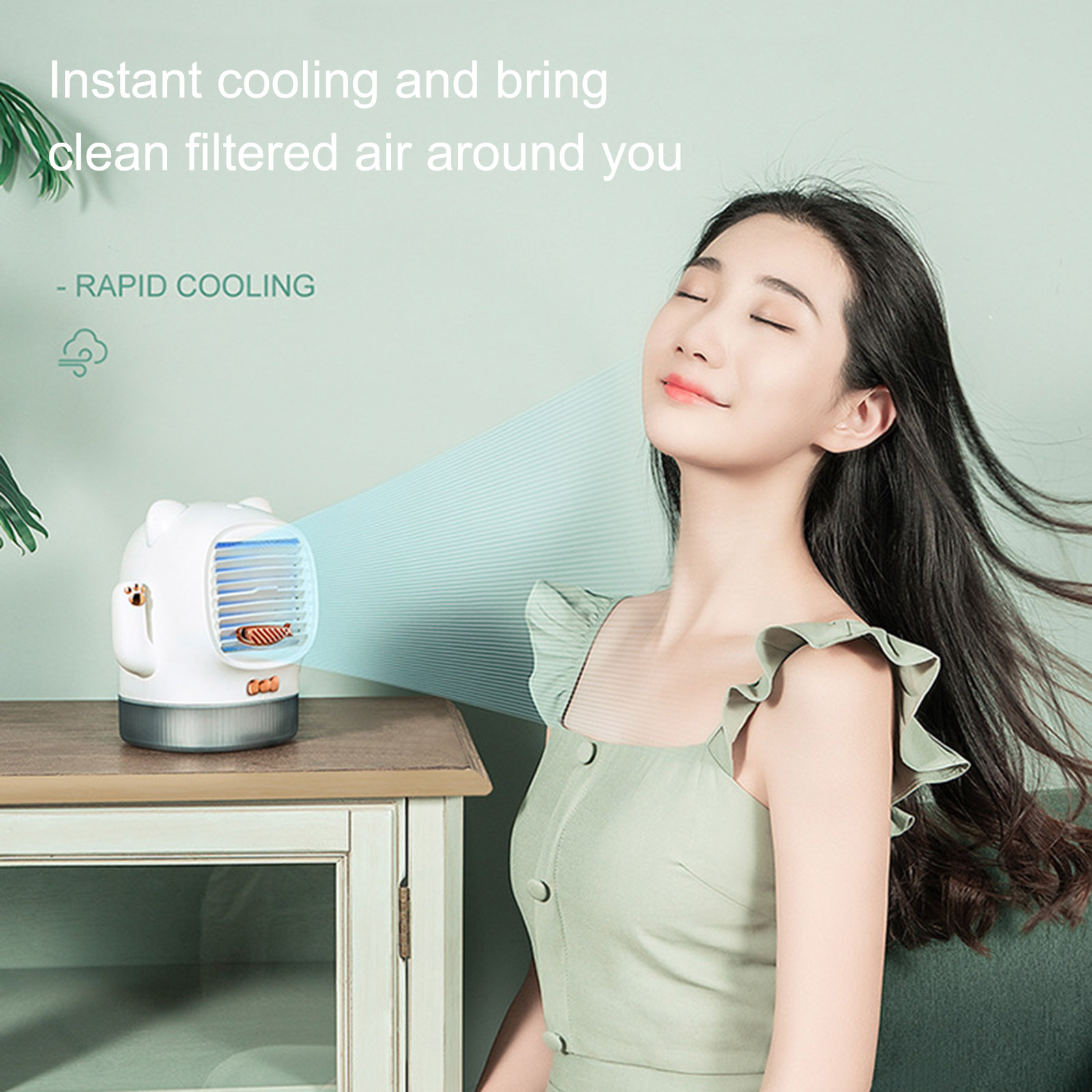 Quạt điều hòa mini để bàn có đèn chiếu sáng ban đêm