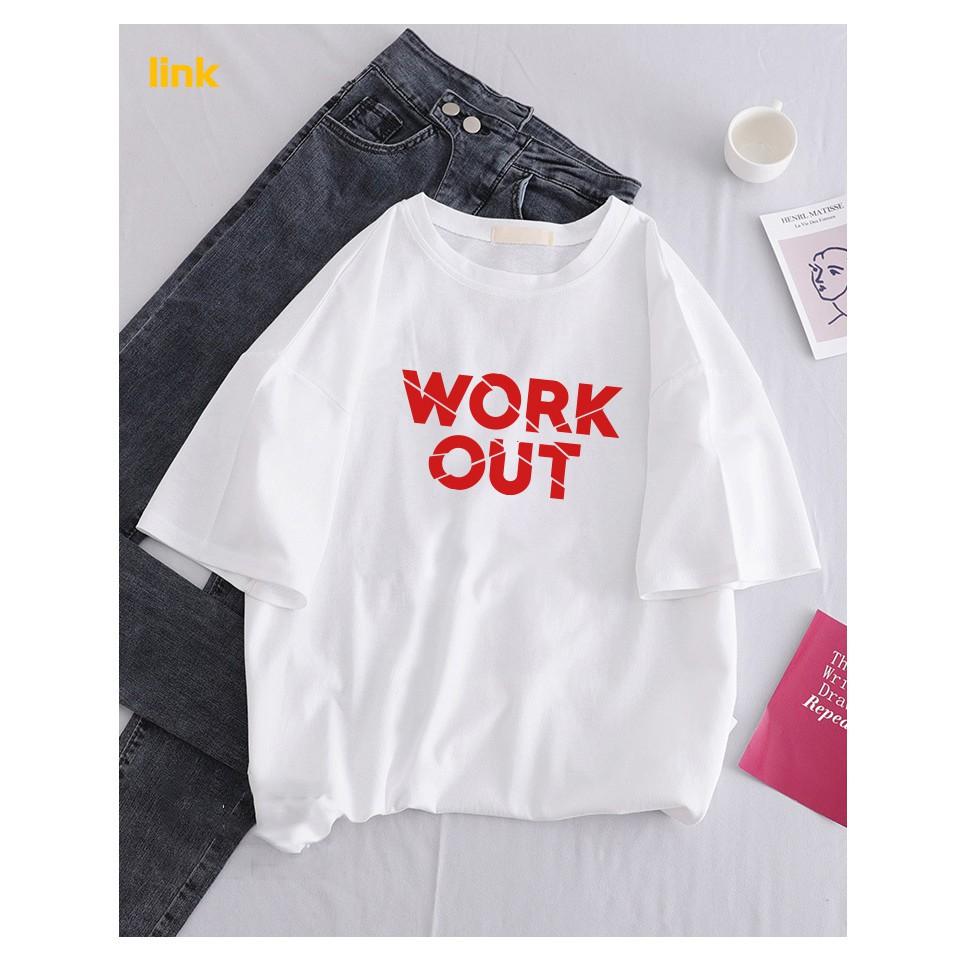 Áo thun tay lỡ cổ tròn WORK OUT dáng rộng unisex