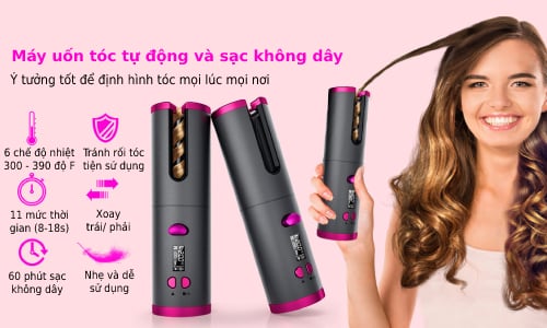 Máy uốn tóc tự động không dây chuẩn FDA 6 cấp độ nhiệt màn hình LCD