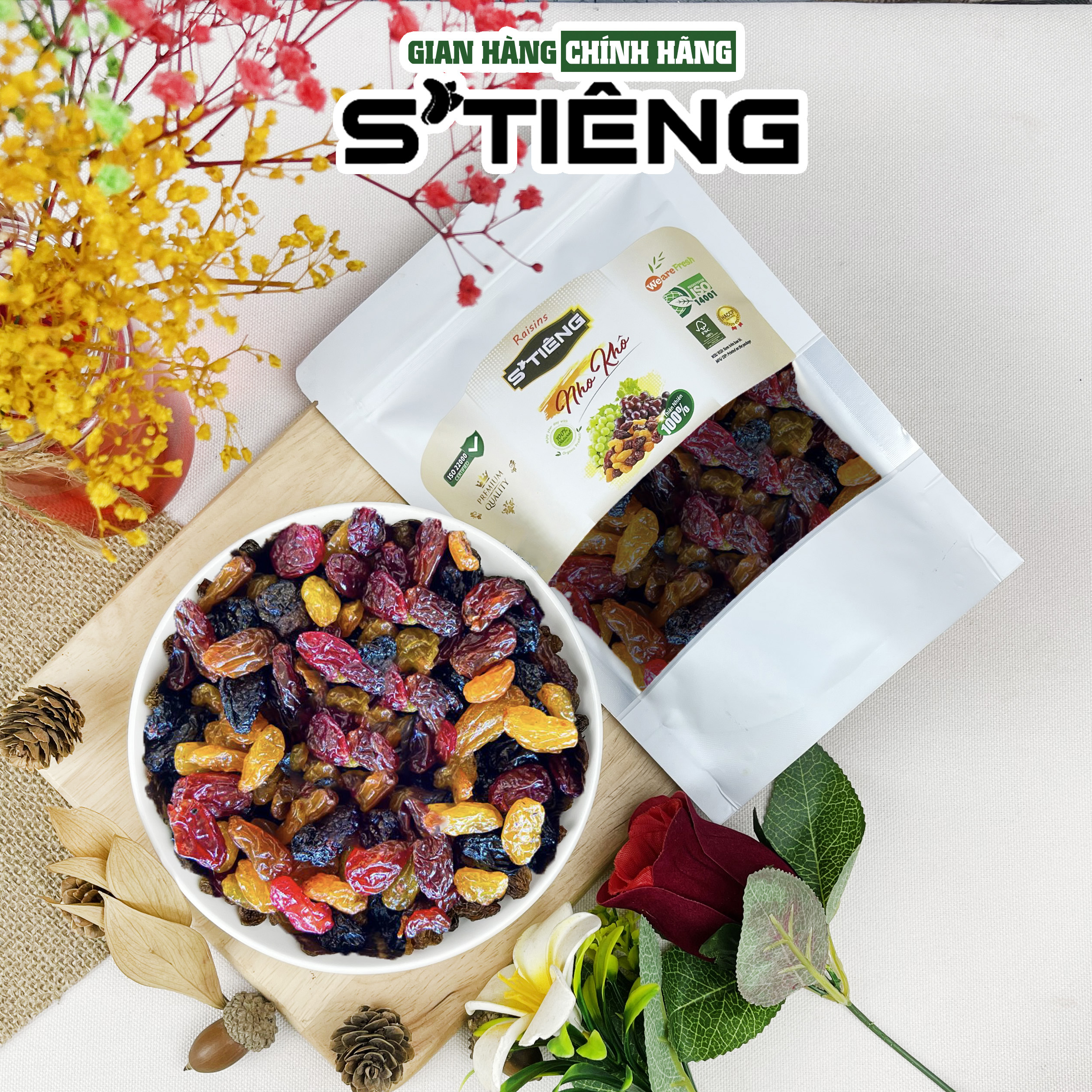 Nho Mix Màu Sấy Không Đường S'TIÊNG Ngon Ngọt