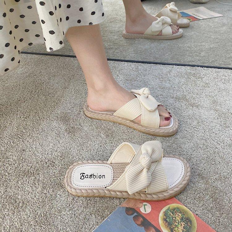 Dép Sandal Nữ Đế Bằng Trang Trí Nơ Thời Trang