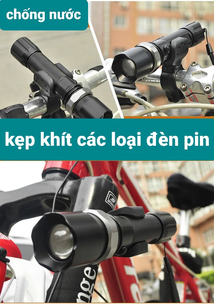 Đèn pin xe đạp chống nước , đèn pin xe đạp 3 chế độ chỉnh xa gần, đèn pin xe đạp 360 độ