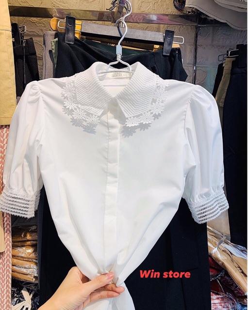 Sơ mi nữÁo sơ mi phối cổ ren tay bồng cao cấp️