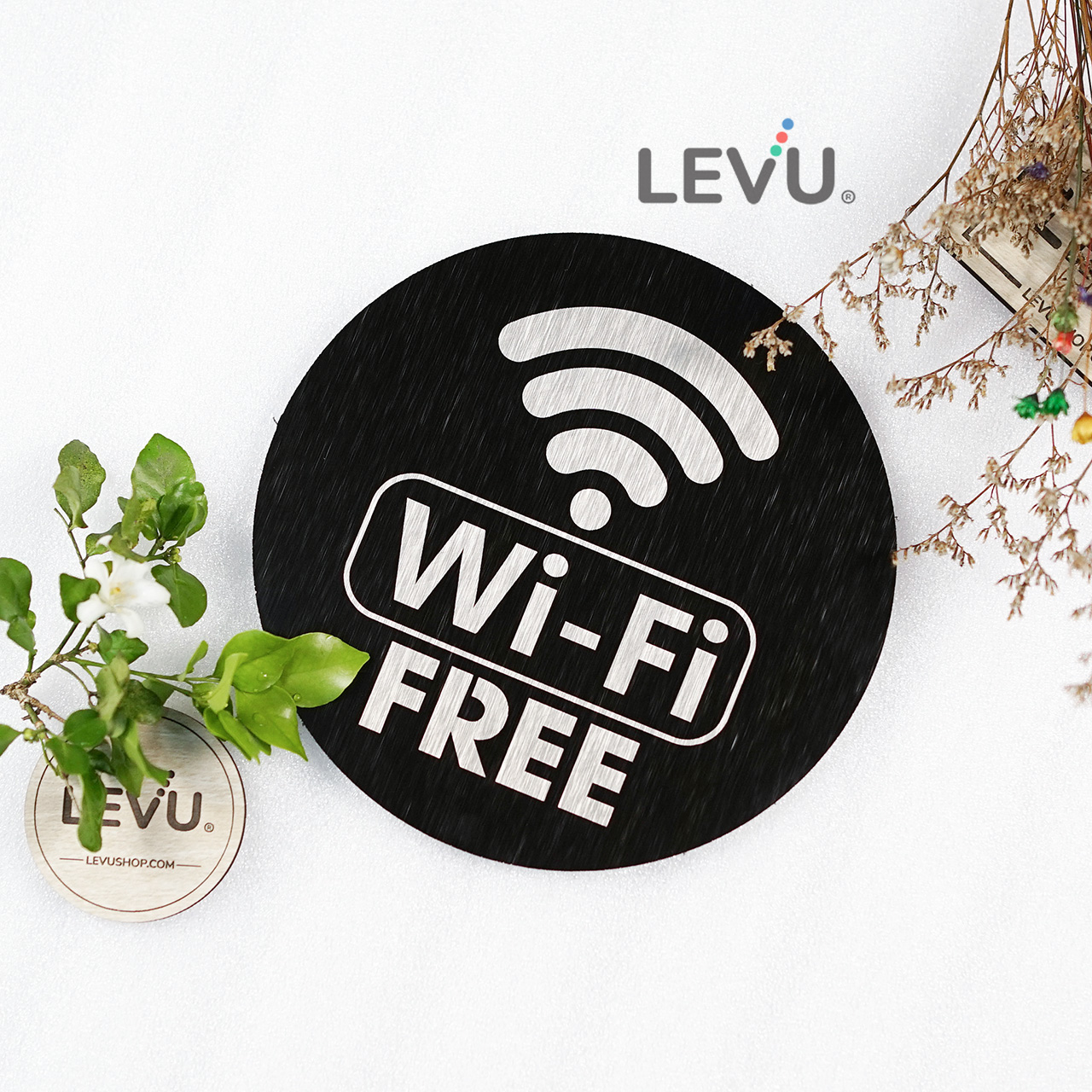 Bảng wifi free nhôm alu đen xước khắc laser kỹ thuật dán tường trang trí