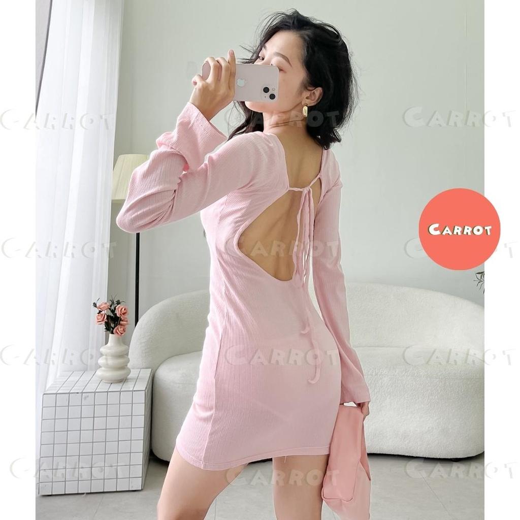 Váy body đầm ôm body nữ ngắn thiết kế tay dài kiểu năng động đường phố hàn quốc sexy đẹp carrotxinhdep hình thật