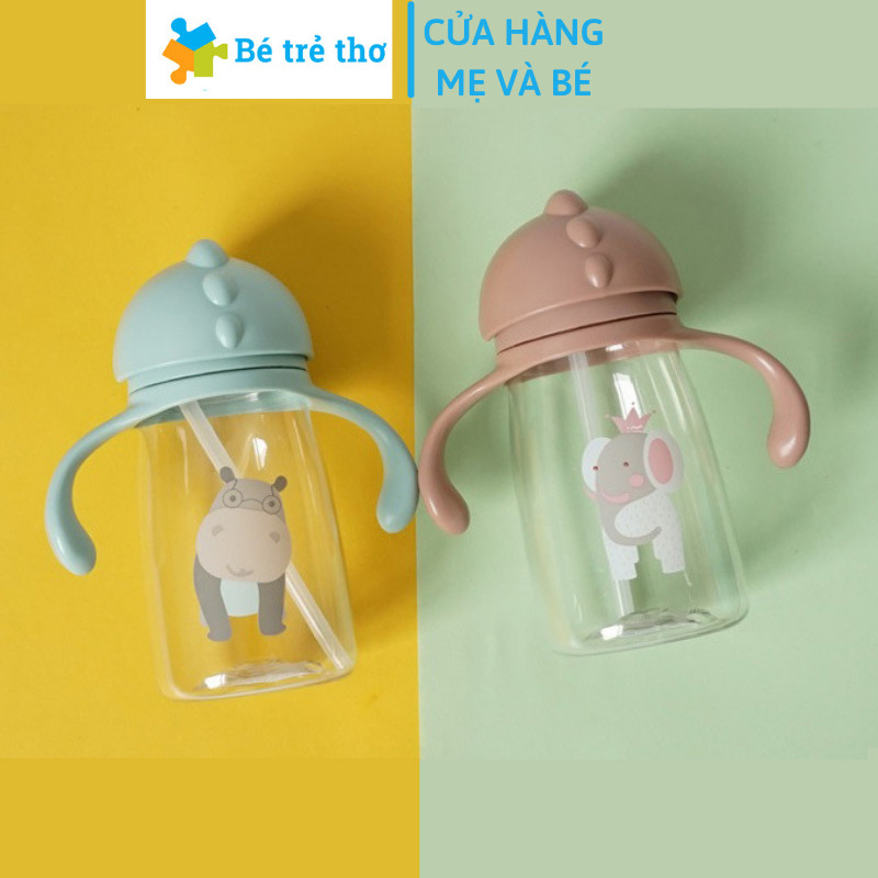 Bình uống nước 500ml cho bé có ống hút, dây đeo, tay cầm đi học, đi chơi (giao màu ngẫu nhiên)