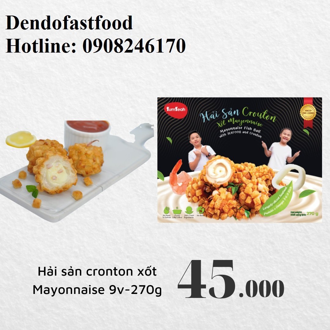 Hải sản nhân xốt Mayonnaise 9v-270g Premium Cty ĐEN ĐỎ - VIÊN HẢI SẢN CROUTON XỐT MAYO - VIÊN HẢI SẢN TẨM BÁNH MÌ - VIÊN BÁNH MÌ NHÂN MAYO - VIÊN BÁNH MAYON - VIÊN CÁ HẢI SẢN XỐT MAYO - CÁ VIÊN BÁNH MÌ SỐT MAYO - VIÊN CÁ BÁNH MÌ XỐT MAYO - ĐEN ĐỎ - DENDO