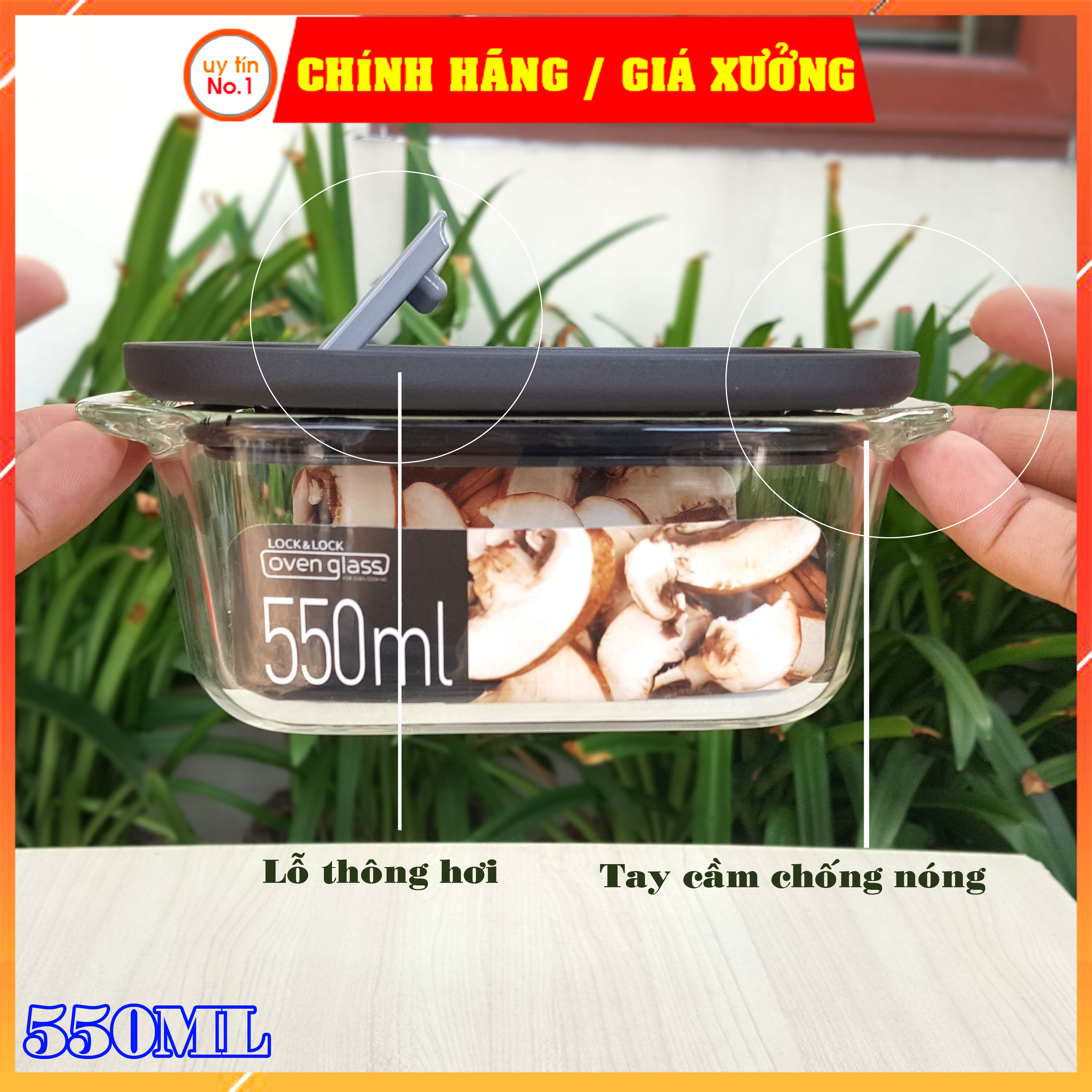 Hộp đựng thực phẩm thủy tinh chịu nhiệt có van thông hơi MORDEN STEAM HOLE LOCK&amp;LOCK-LLG940 550ml màu đen