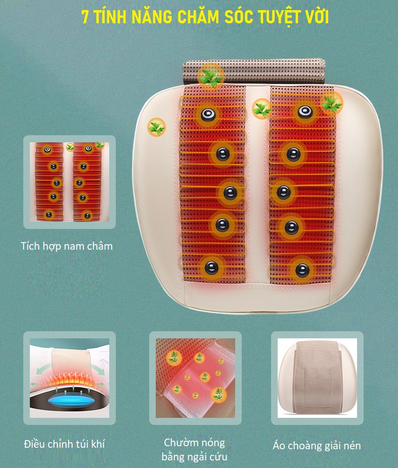 Gối massage lưng , cổ, vai, gáy hồng ngoại cao cấp