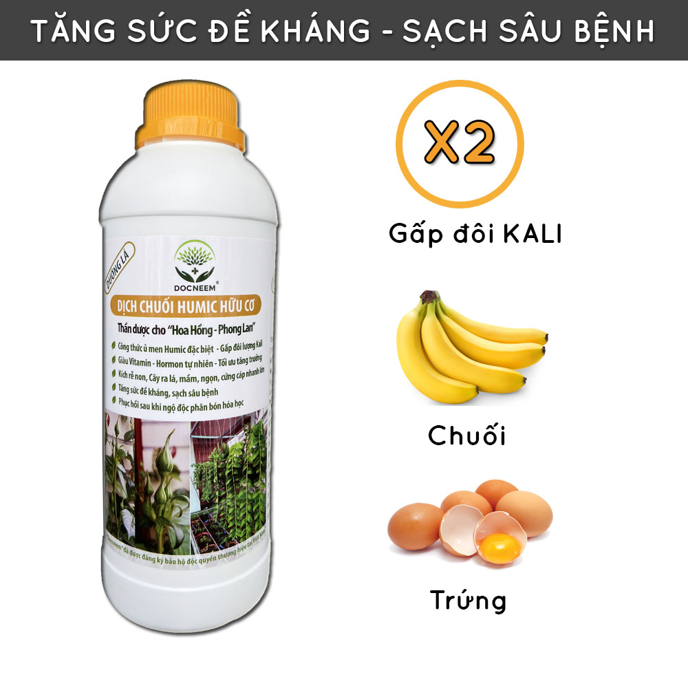 Phân bón hữu cơ dịch chuối DOCNEEM, phân bón cho phong lan, hoa hồng, cây cảnh kích rễ, kích kei, chồi, mầm, chai 1 lít