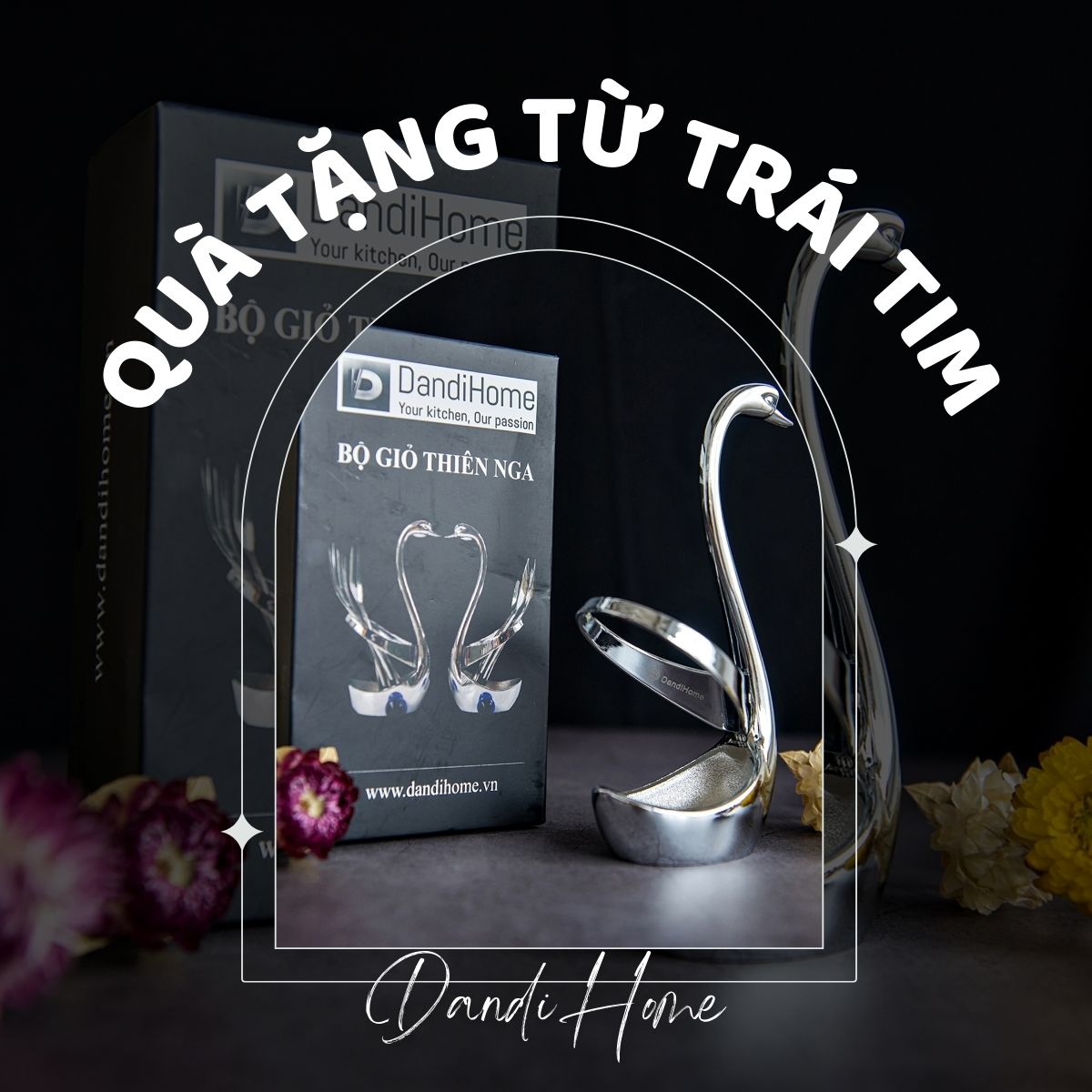 Bộ giỏ thiên nga DandiHome kèm thìa nĩa 2020 cao cấp, sang trọng, tinh tế