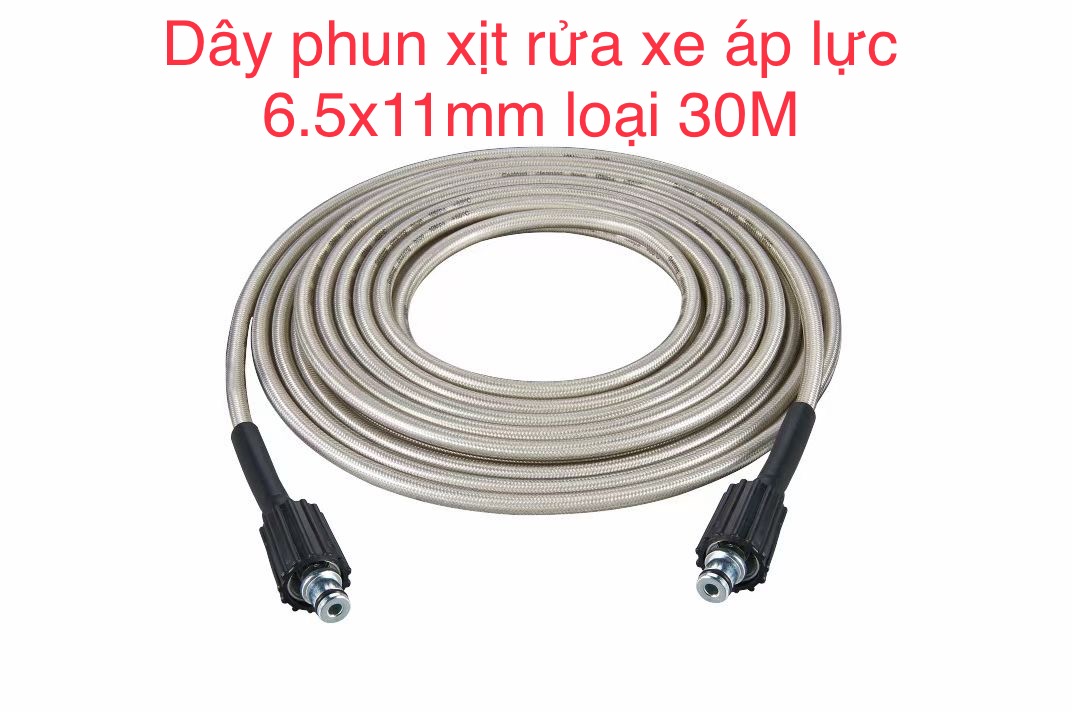 Dây xịt rửa xe HIỆU HTC LOẠI 30M, HTC6511-30W2 từ nhựa PVC-PU áp lực cao 420 bar, ĐK 6.5*11mm, đầu nối ren 1.5x22mm