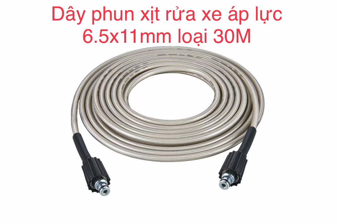 [Freeship] Dây xịt rửa xe HIỆU HTC LOẠI 30M, HTC6511-30W2 từ nhựa PVC-PU áp lực cao 420 bar( 6090PSI), ĐK 6.5*11mm, đầu nối ren 1.5x22mm