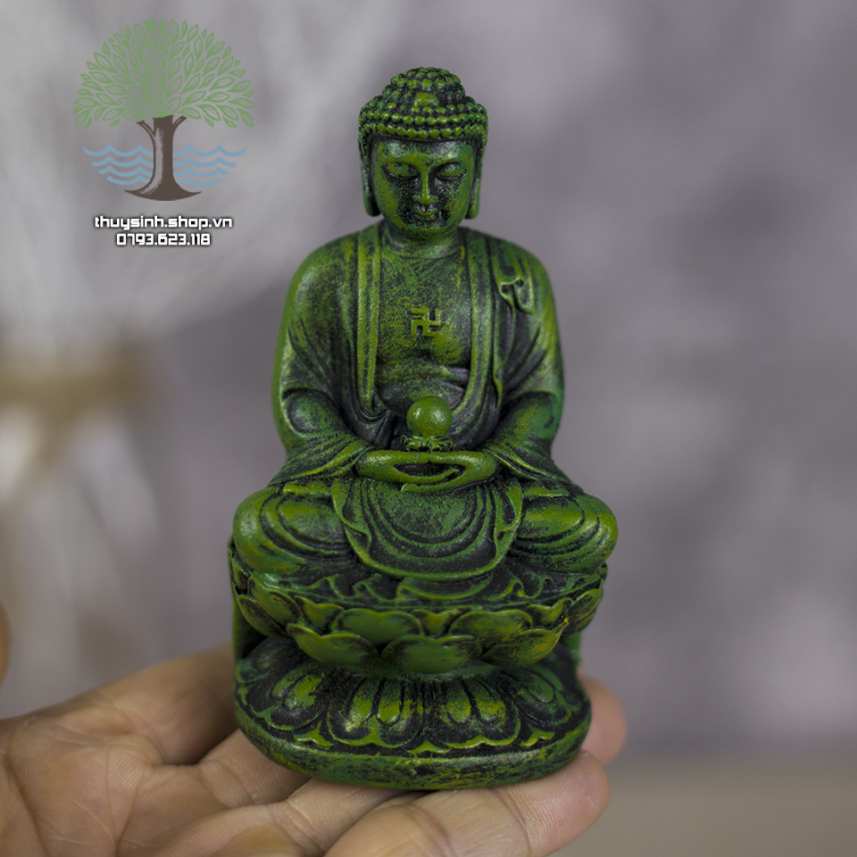 Tượng Phật A Di Đà đá xanh rêu cao 11cm trang trí hồ cá, thuỷ sinh, tiểu cảnh, bán cạn, terrarium