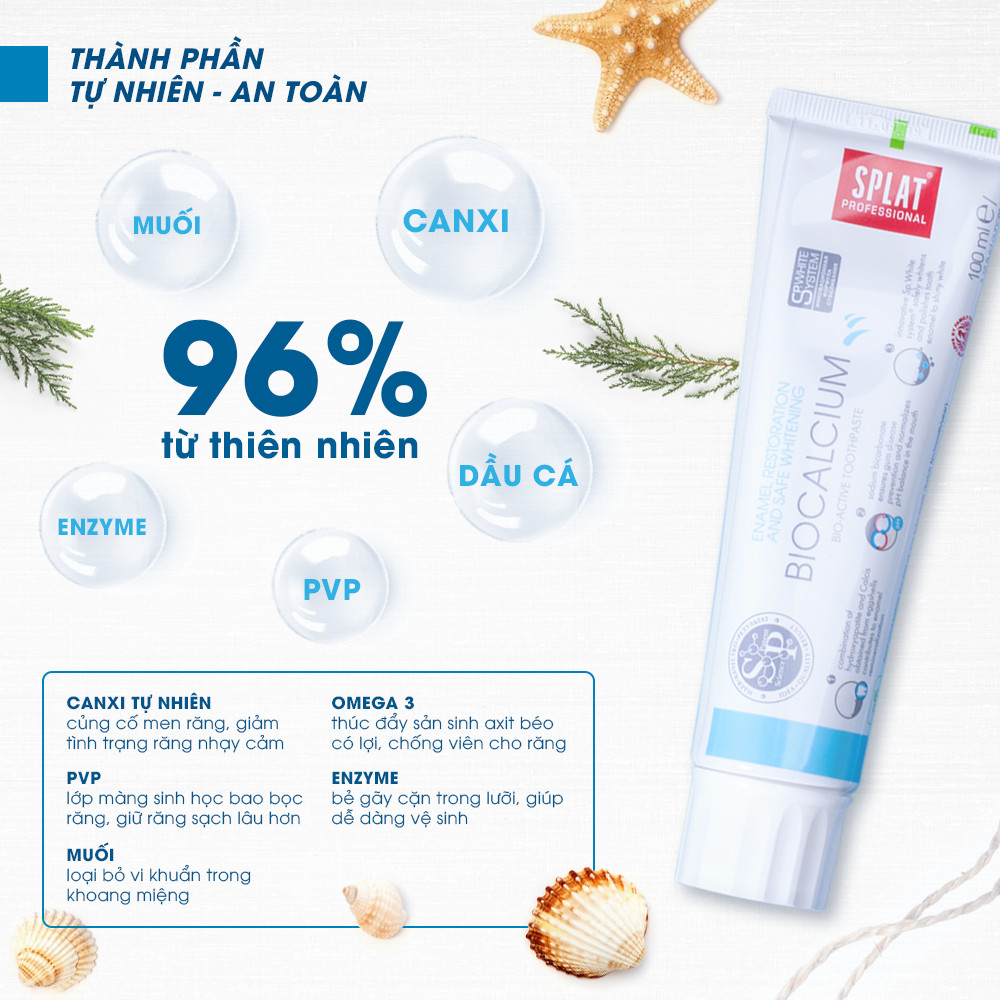 Kem đánh răng thảo mộc Splat bổ sung canxi biocalcium phục hồi men răng và làm trắng 100ml