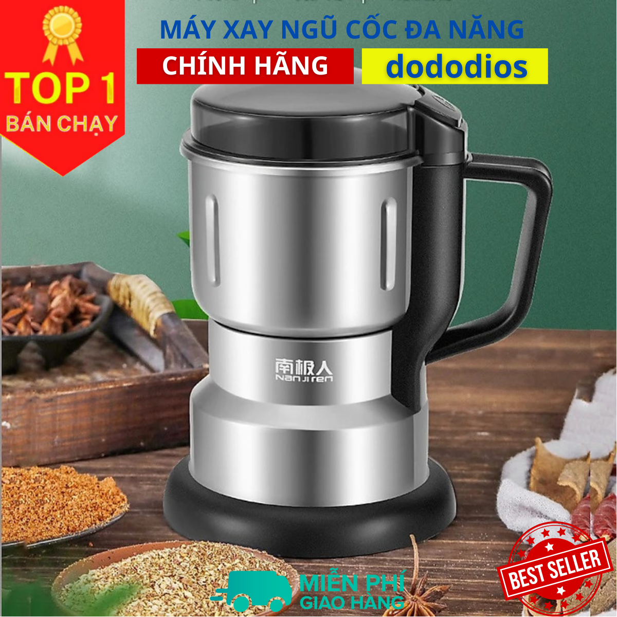 Máy Xay Hạt Khô Tiêu Chuẩn Châu Âu Máy Xay Ngũ Cốc Mini Công Suất 300w Lưỡi Dao 6 Cánh Thân Máy Bằng Thép Không Gỉ - Hàng Loại 1 - Chính Hãng DoDoDios