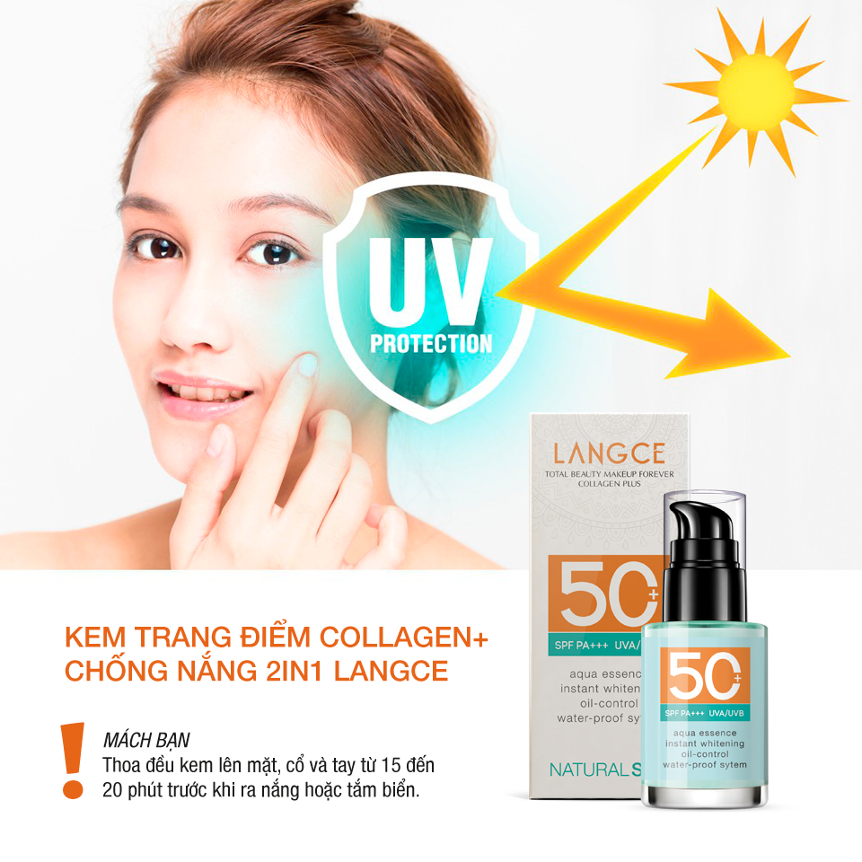 KEM TRANG ĐIỂM COLLAGEN+ CHỐNG NẮNG 2IN1 SPF45+++ 30ml LANGCE
