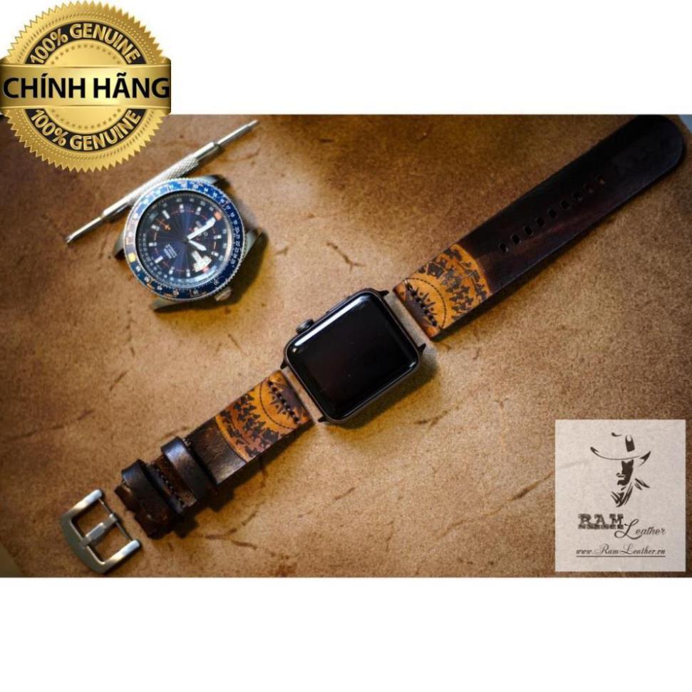 DÂY ĐỒNG HỒ TRỐNG ĐỒNG DA BÒ Ý VEGTAN MÀU ĐỎ GỖ - RAM SIMPLE MAHOGANY- .