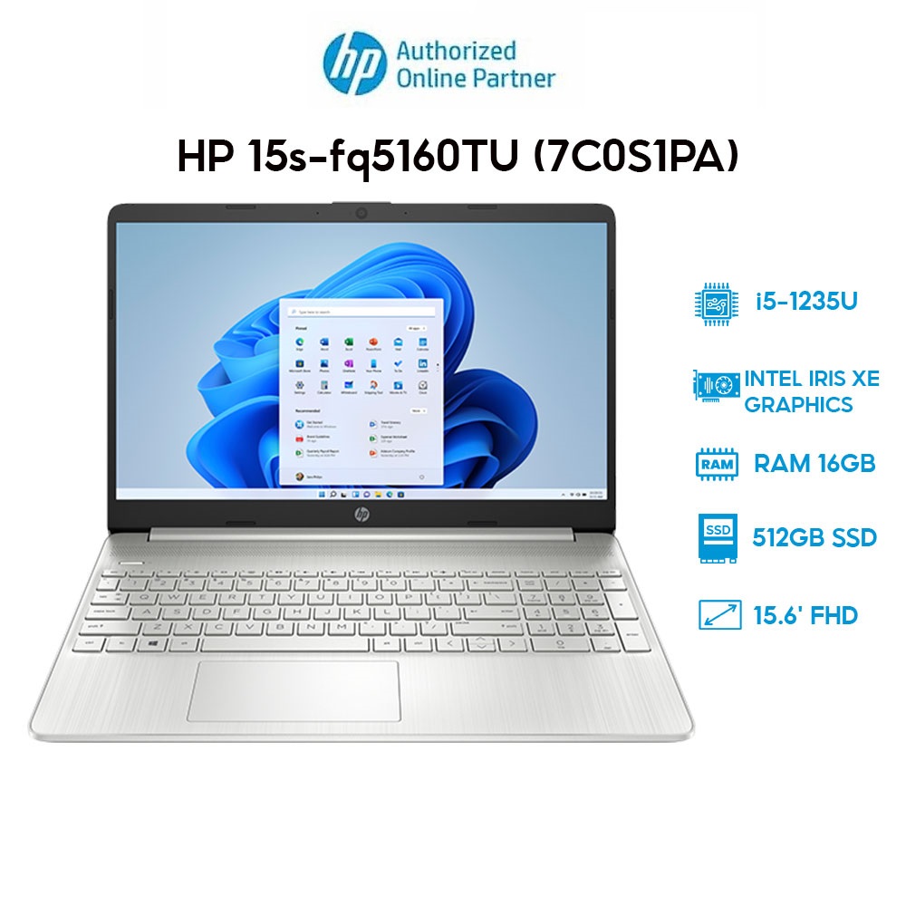 Laptop HP 15s-fq5160TU 7C0S1PA (i5-1235U | 16GB | 512GB | Intel Iris Xe Graphics | 15.6' FHD | Win 11) Hàng chính hãng