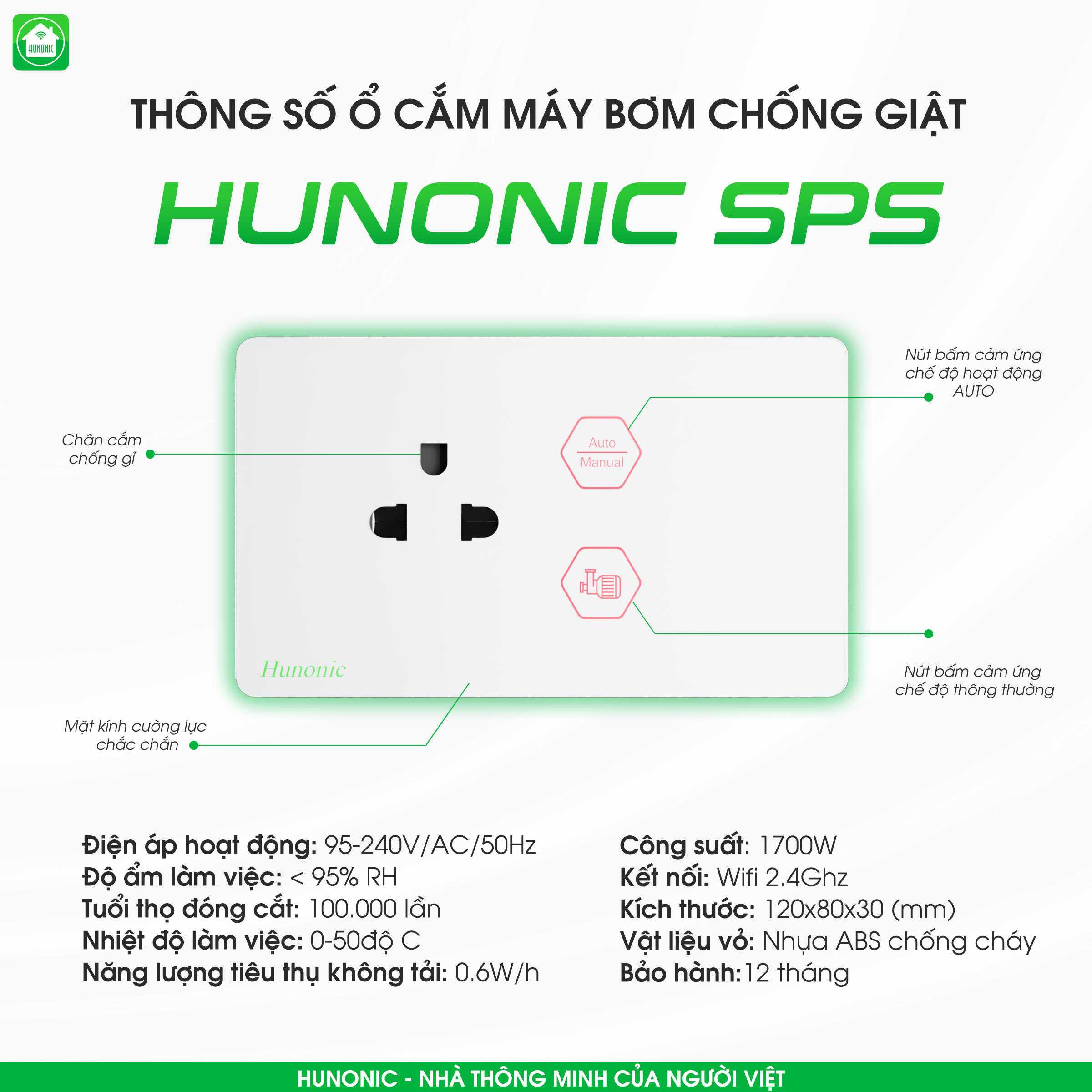 Ổ Cắm Máy Bơm Chống Giật An Toàn Hunonic SPS