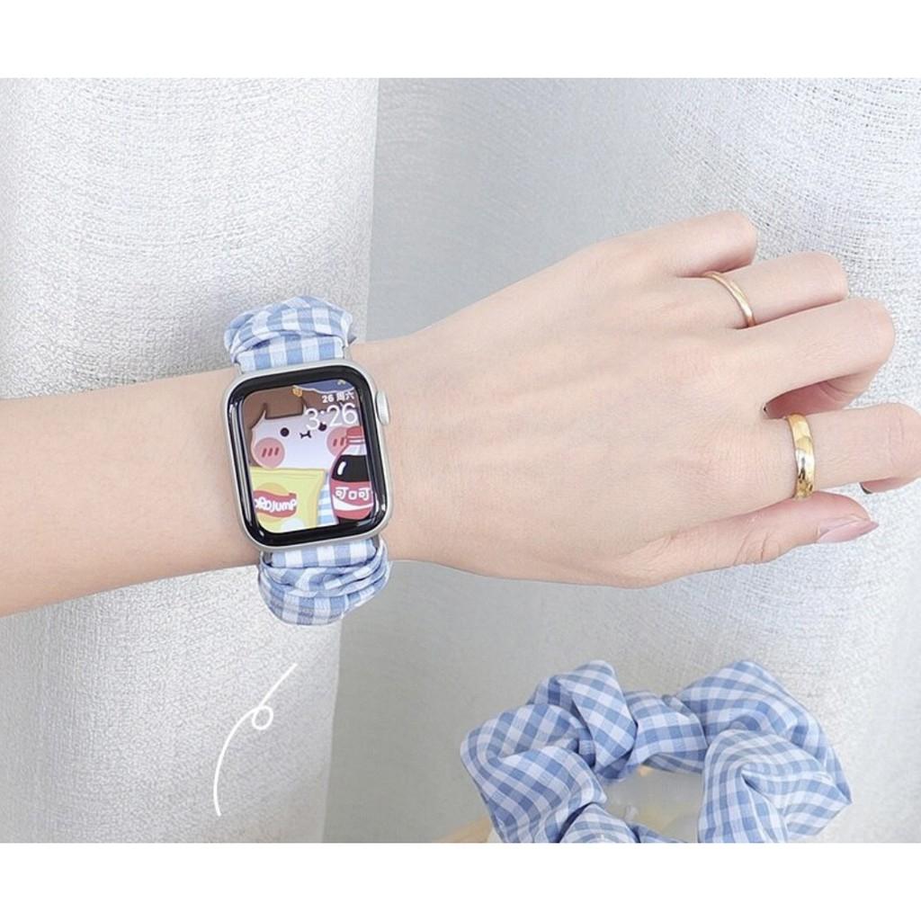 Dây đồng hồ apple watch co giãn, bằng vải scrunchies dễ thay thế thời trang Gingham