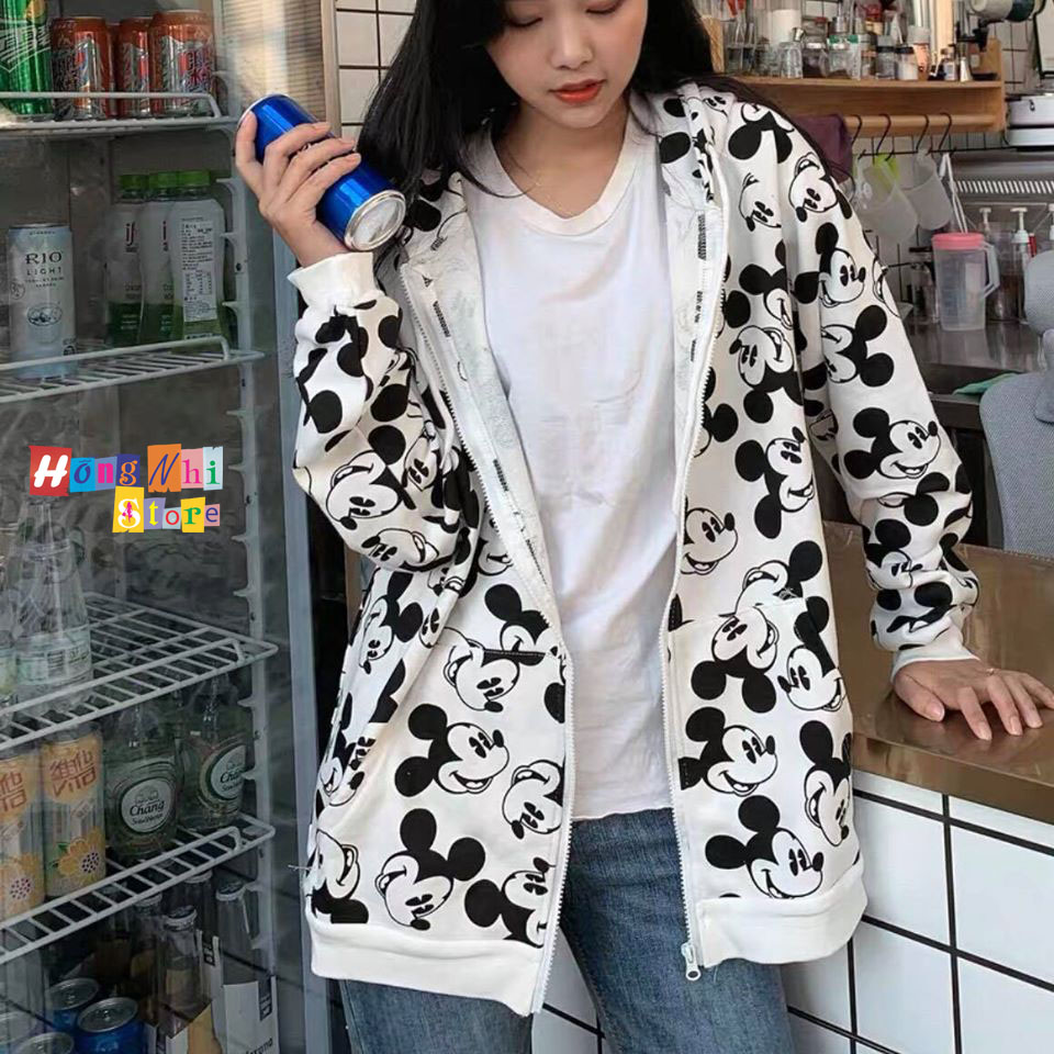 Áo Khoác Hoodie Zip 3D Oversize Ulzzang Unisex Hình Mickey Dáng Rộng - MM
