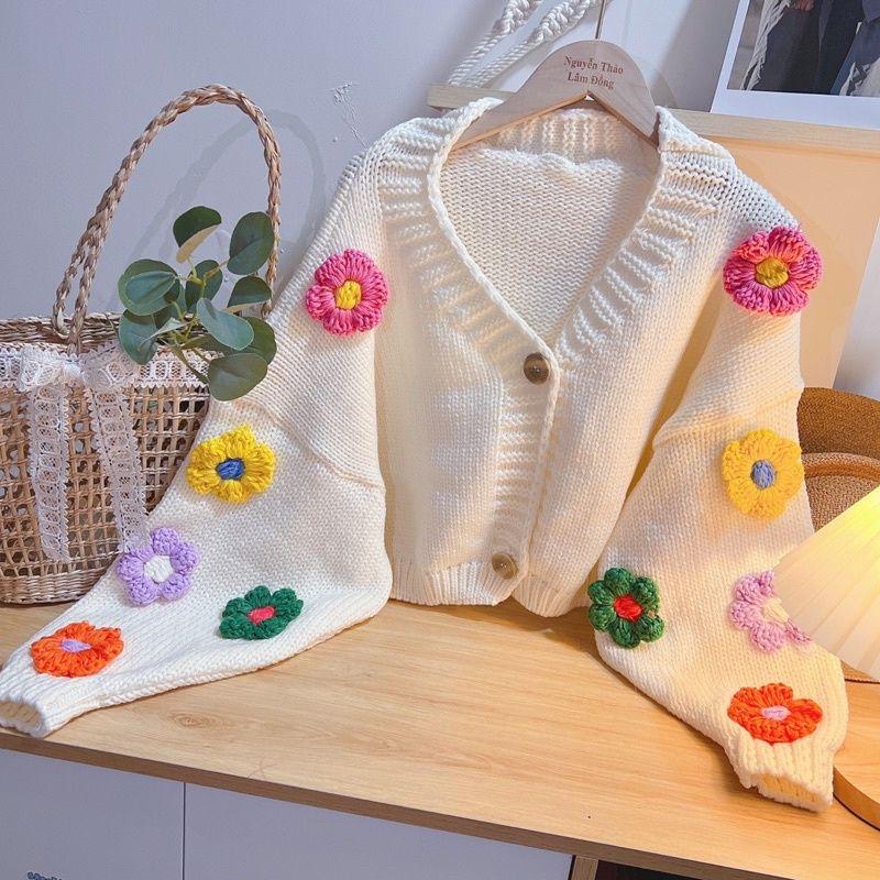 Áo khoác len ngắn thêu hoa nổi phong cách ngọt ngào Hadu shop