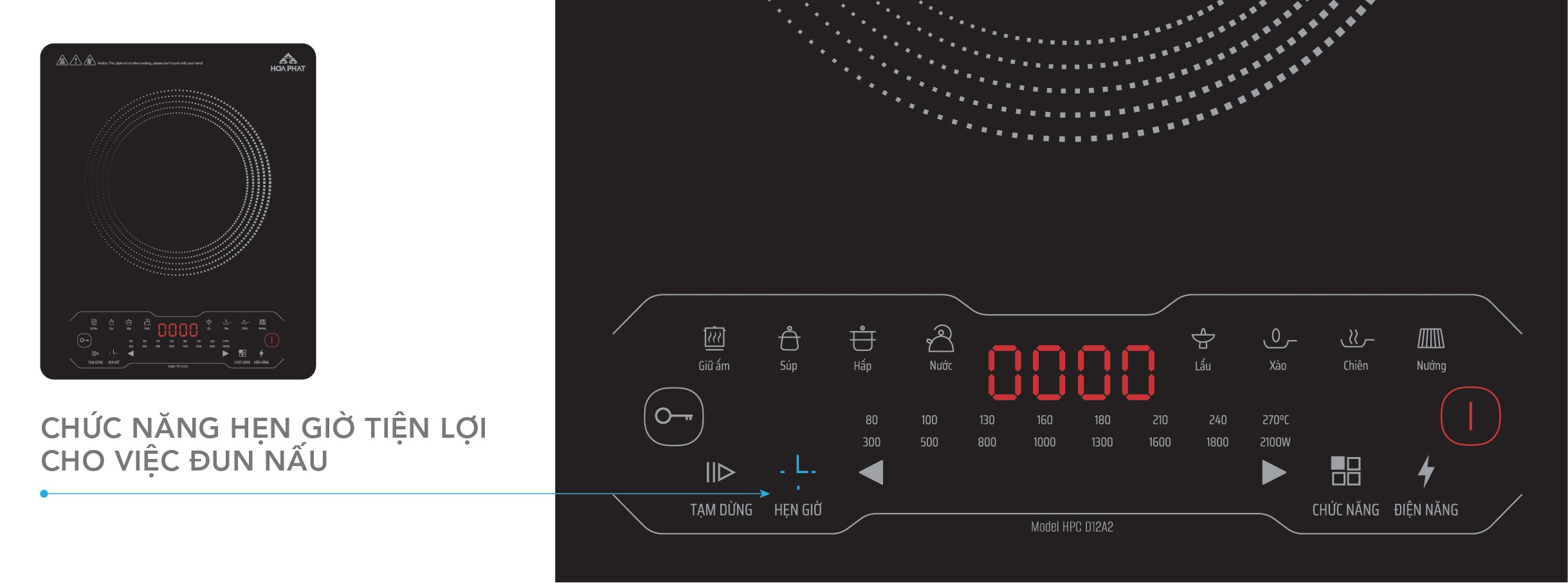 Bếp Từ Đơn Cao Cấp Hòa Phát HPC D12A2 - Hàng Chính Hãng