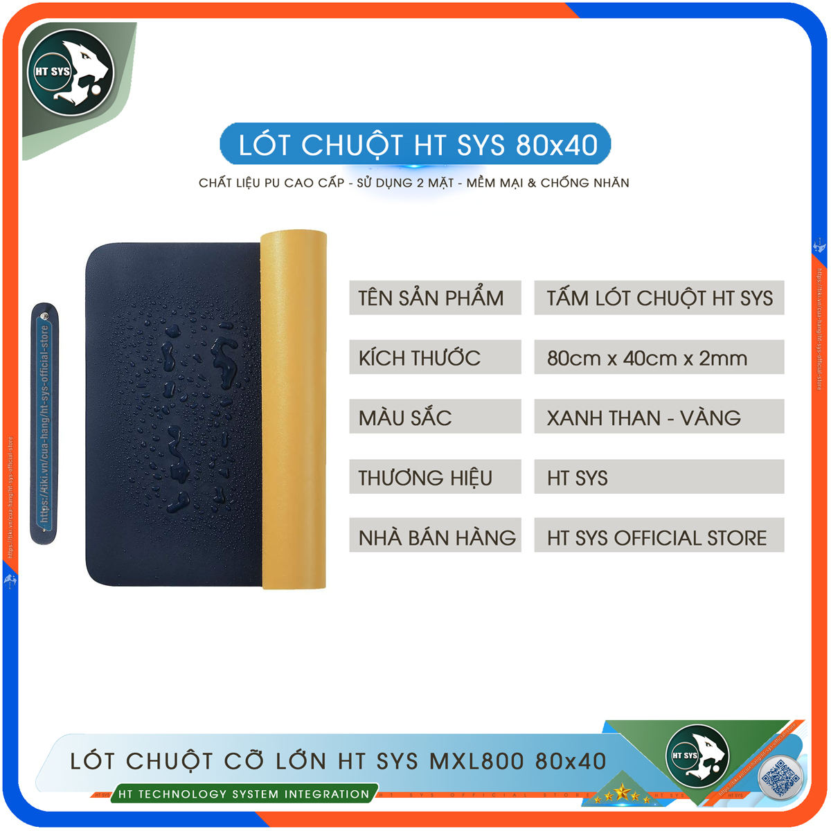 Miếng Lót Chuột HT SYS - Lót Chuột Cỡ Lớn 80x40 Và 90x45 - Chất Liệu PU Cao Cấp, Thiết Kế 2 Mặt Tiện Lợi - Chất Liệu Chống Trơn Trượt, Nhăn, Bám Bụi - Hàng Chính Hãng