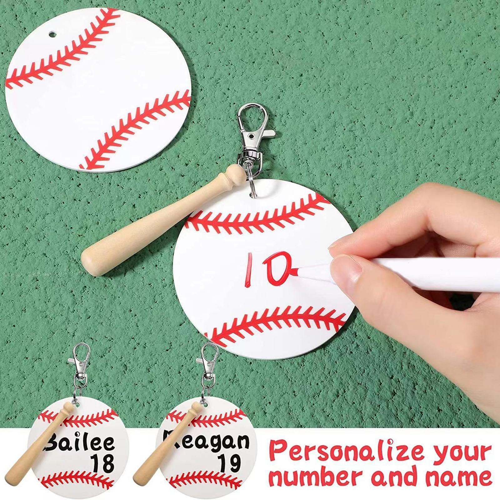 12 Sets Baseball Acrylic Keychain Blank Kit, Acrylic Baseball Blank, Swivel Snap Hooks Baseball Keychain, Wooden Bats