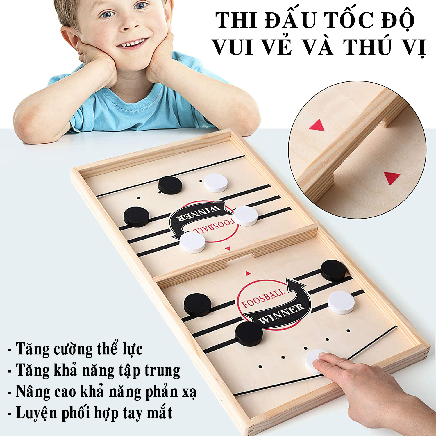 Bộ Bàn Đấu Cờ Búng Bắn Bi Xuyên Lỗ Đối Kháng Chính Hãng Dododios - Chọn Size - Foosball Winner, Sling Puck – Bộ Cờ Ice Hockey Bằng Gỗ Cao Cấp