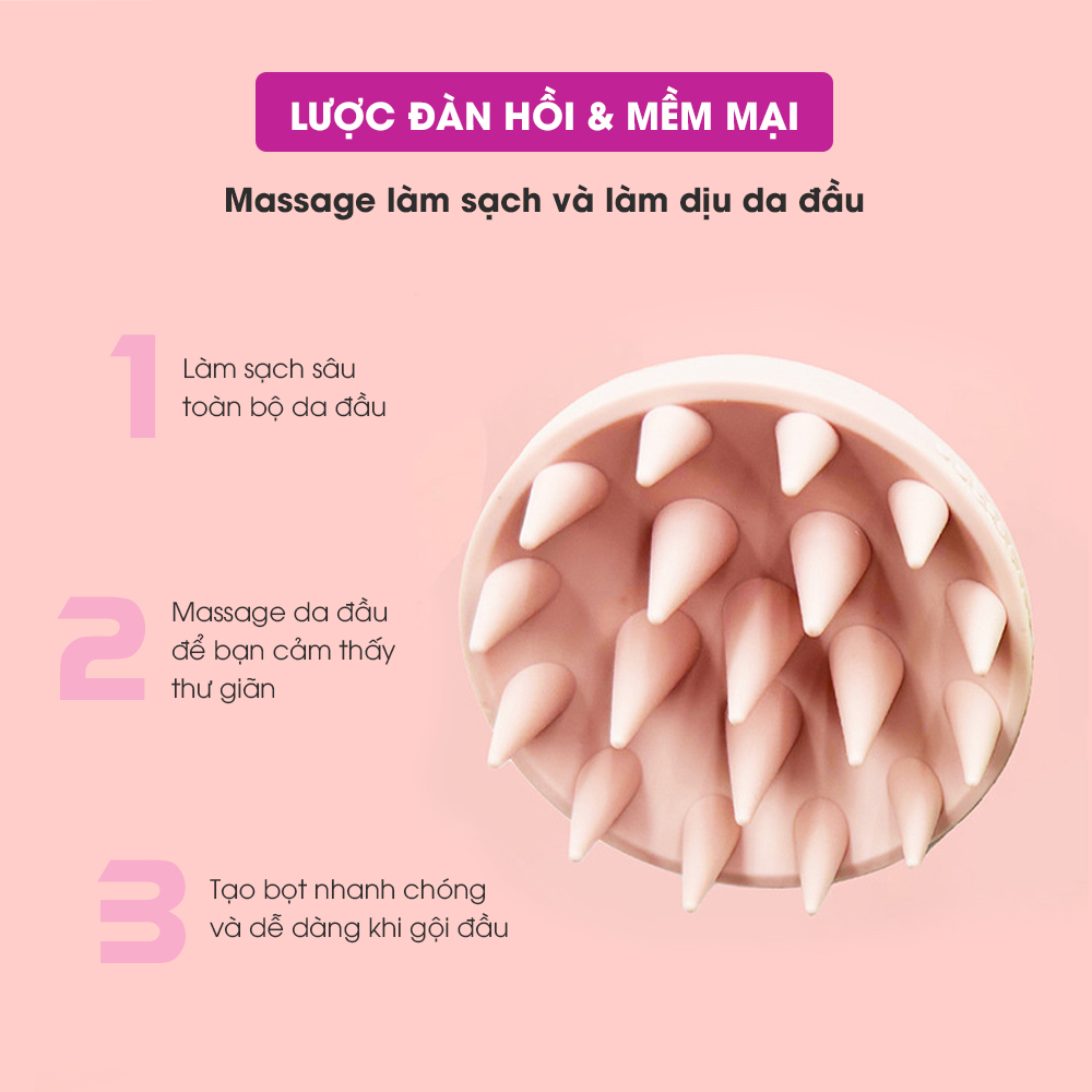 Lược gội đầu massage silicon CWELL, mát xa da đầu, gỡ rối và giảm rụng tóc hiệu quả C04PK