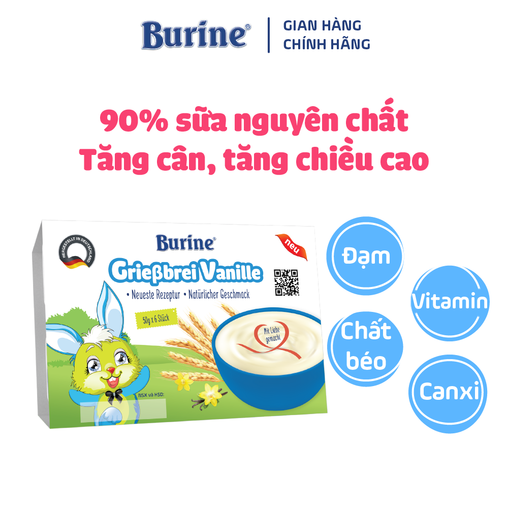 Cháo sữa ăn dặm Burine Vị Vani - Dành cho trẻ từ 6 tháng tuổi