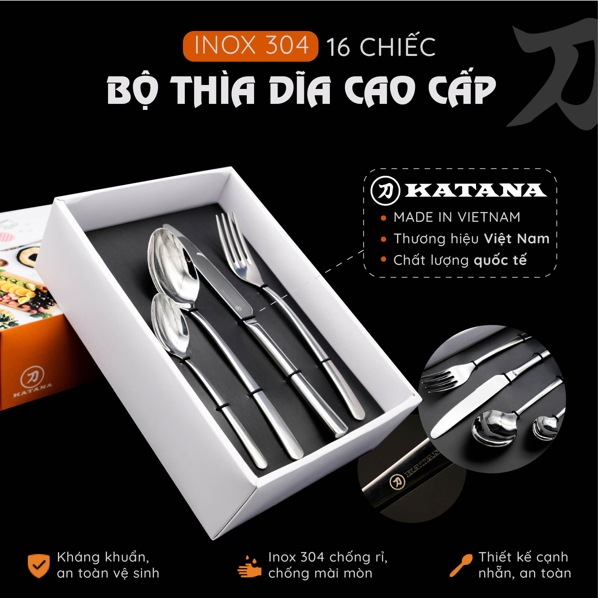 Set 16 chiếc thìa dĩa cao cấp thương hiệu KATANA - KATA400