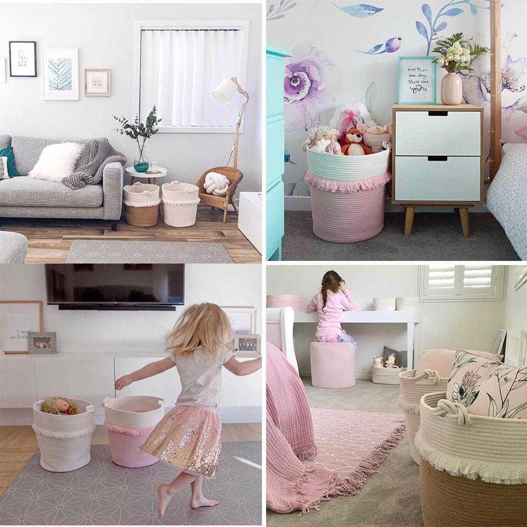 Weave Laundry Basket Storage Bag Toy Basket Organizer Office Large Capacity