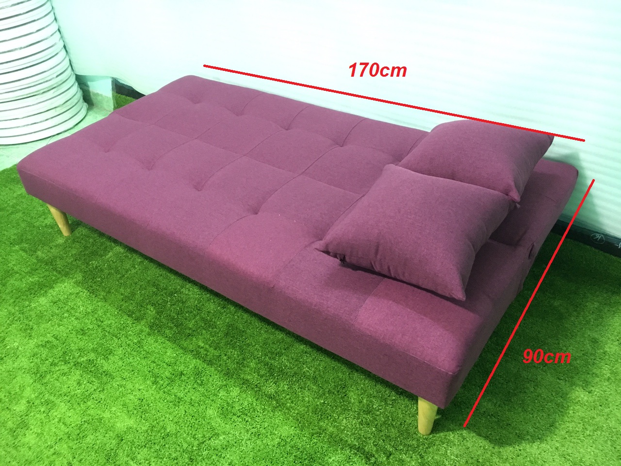 Bộ sofa bed tím bố BT vs 2 ghế đôn tròn, sofa giường, ghế sofa phòng khách, salon, sopha, sô pha, sa lông