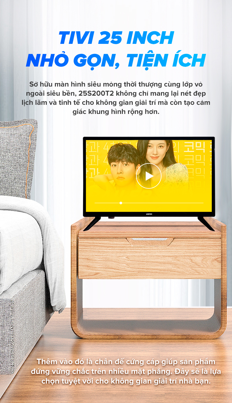 Tivi LED 25 inch HD Asanzo 25S200T2 - Hàng chính hãng