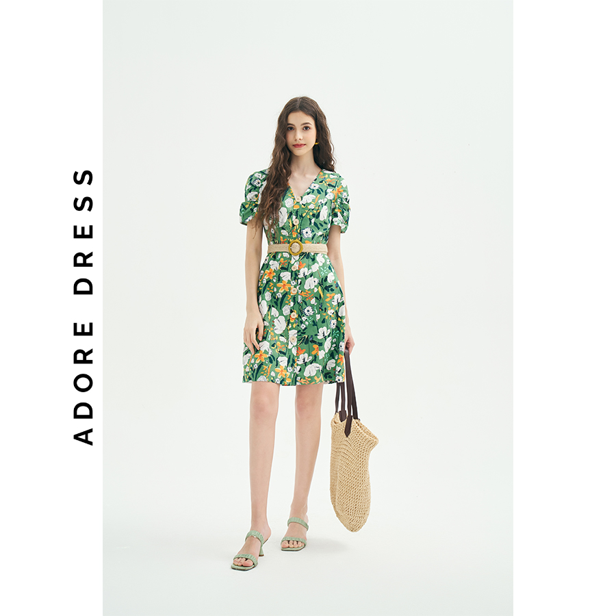 Đầm Mini dresses casual style thô lụa hoa to green 311DR1030  ADORE DRESS